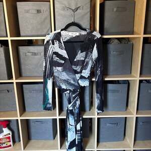 Diane von Furstenberg Bernyce Asymmetric Brushstroke Mesh Maxi Wrap Dress